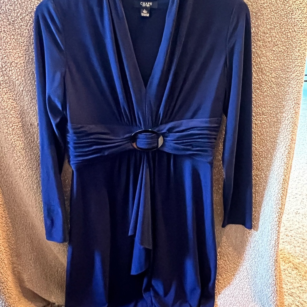 Like new. Beautiful navy blue CHAPS dress. Long sleeve.